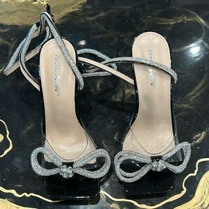 Public Desire x Dolls Kill Glimmer Rhinestone Wrap Heels black size 8 women’s